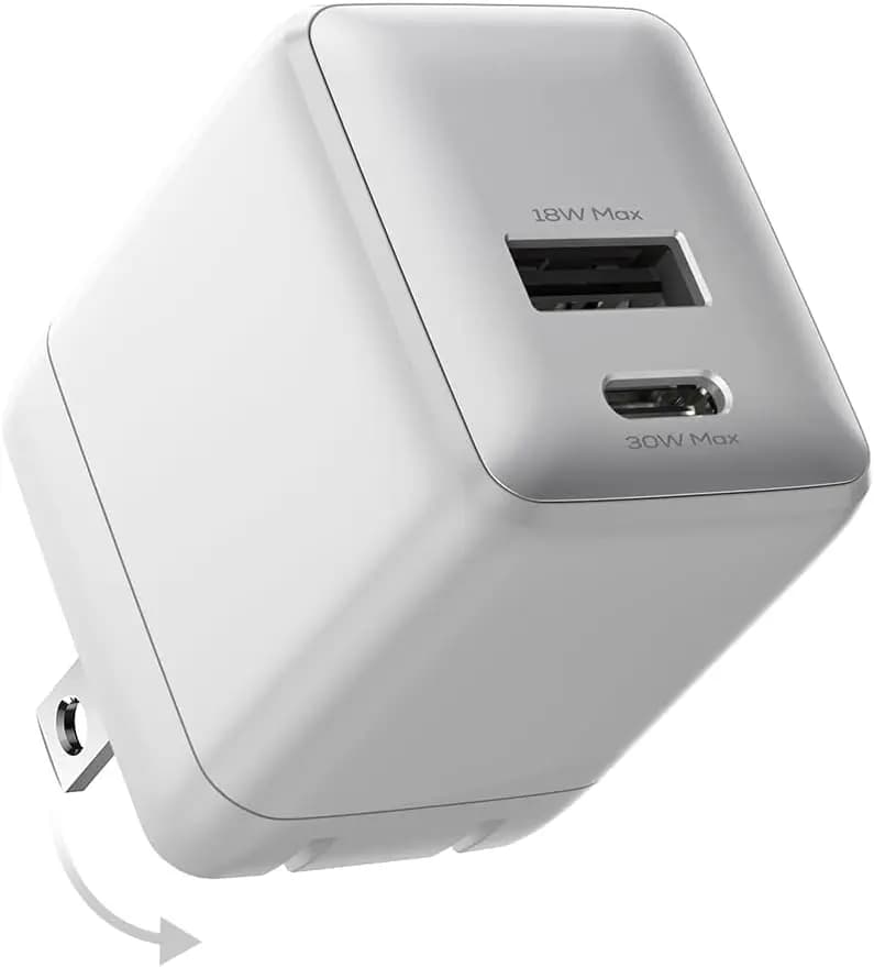 Caricatore Rapido GaN USB C a Doppia Porta da 30W con Spina Pieghevole per iPhone 16/15, iPad, Galaxy S24