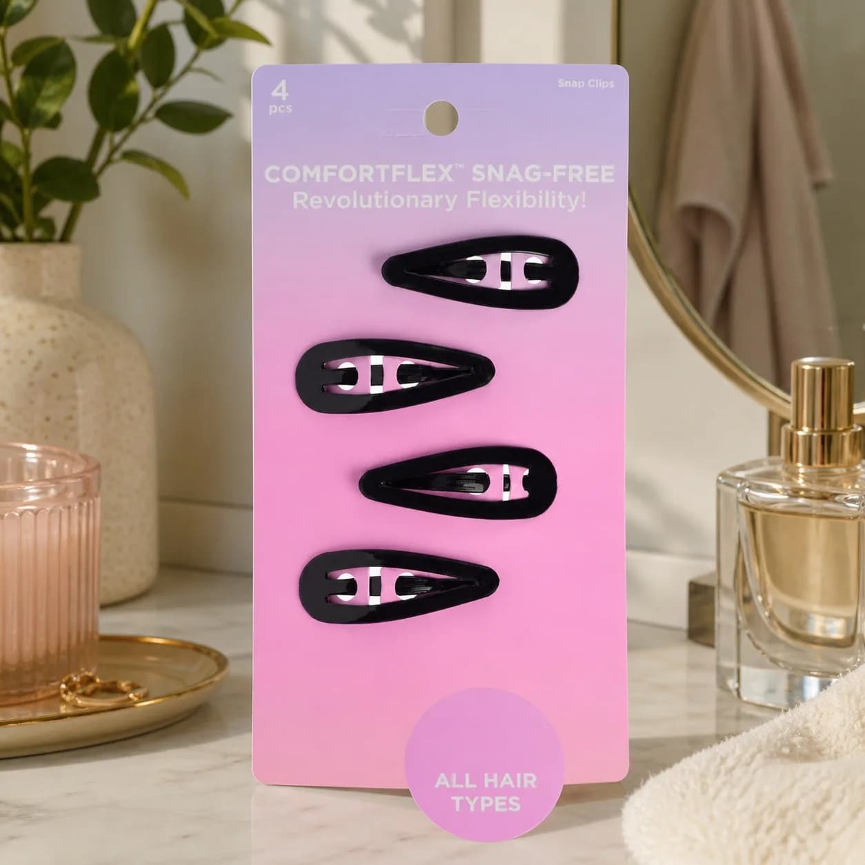 6ct Black Snap Hair Clips With Flexible Hold, Secure Metal Barrettes For Styling Bangs And Everyday Hair