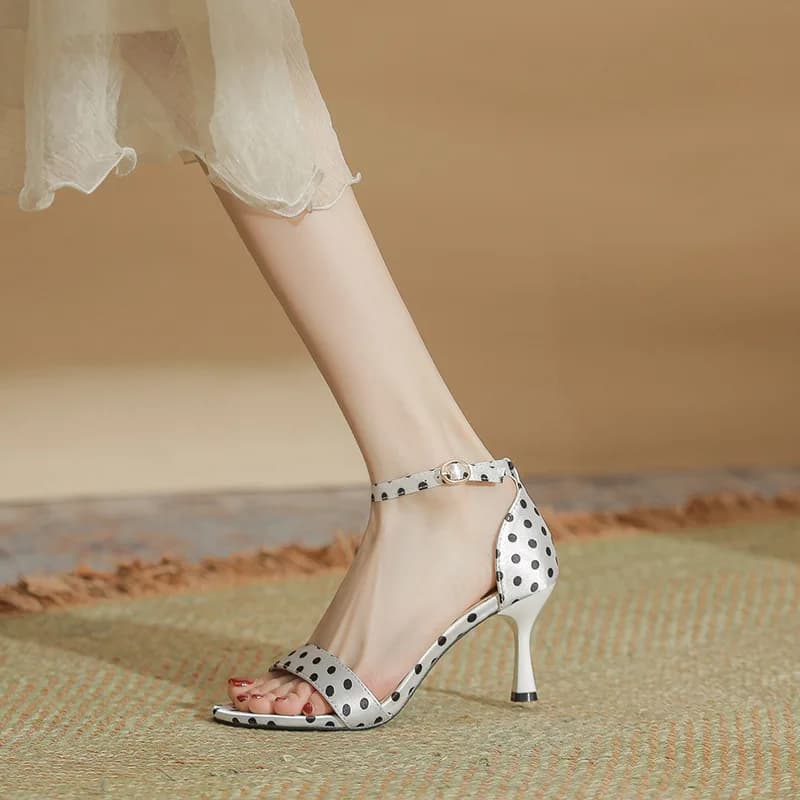 Small Size 30-44 Polka Dot Sandals High Heels Women Summer Shoes Thin Heel Large Size Open Toe Party Dress Prom Shoes