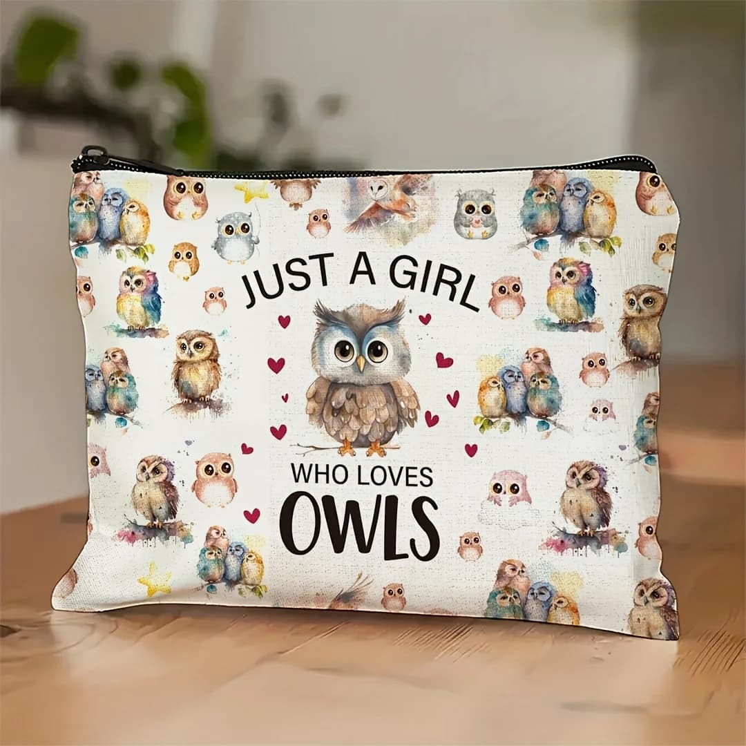 Una borsa per il trucco Owl: simpatica custodia multifunzionale con cerniera per donna, borsa per riporre gioielli, piccola borsa portaoggetti con cerniera da viaggio perfetta.