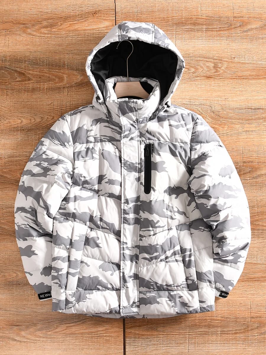 Giacca Invernale da Uomo Imbottita in Piuma, Stile Mimetico, con Cappuccio, Casual, Impermeabile, alla Moda, in Fibra di Poliestere