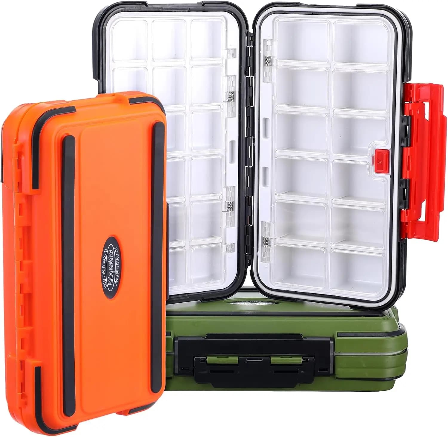 Set of 3 Waterproof Fishing Equipment Boxes, Double Side with Adjustable Dividers, Airtight Containers for Trout and Travel baits