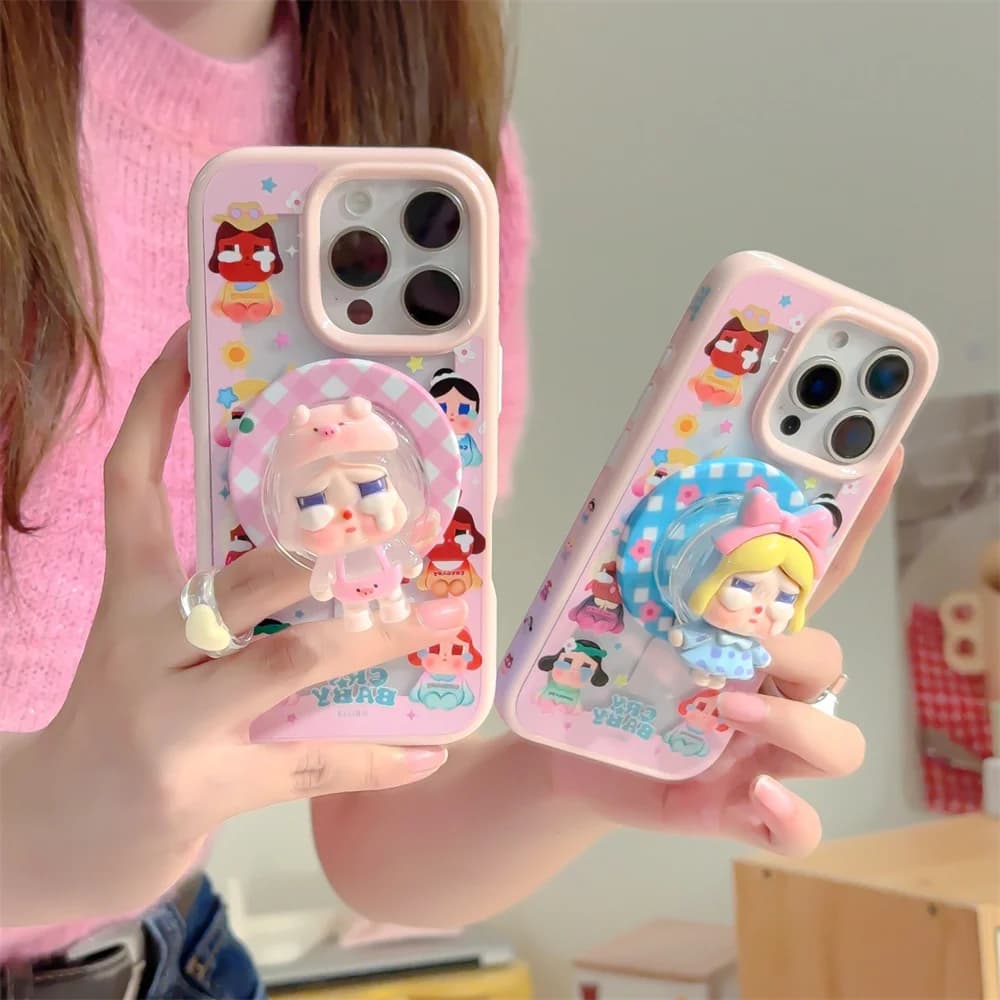 Custodia per telefono con supporto magnetico coreano Cute Cherry Girl, adatta per iPhone 16 Pro 15 13 14 Pro Max, con supporto, adatta per Magsafe