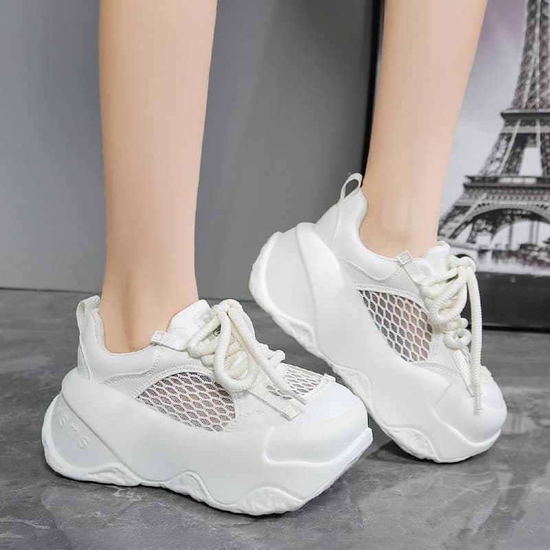 Scarpe Casual da Donna con Zeppa 7,5 CM, Sneakers Chunky Traspiranti in Mesh, Nuova Collezione Estate 2025, Scarpe da Tempo Libero con Tacco Nascosto