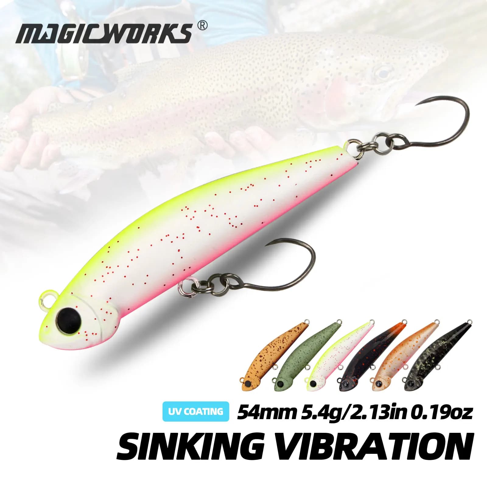 Esche da Pesca Magic Works con Vibrazione per Trote, Wobbler per Lucci 54mm 5.4g, Esche Affondanti a Forma di Matita con Pesi in Tungsteno