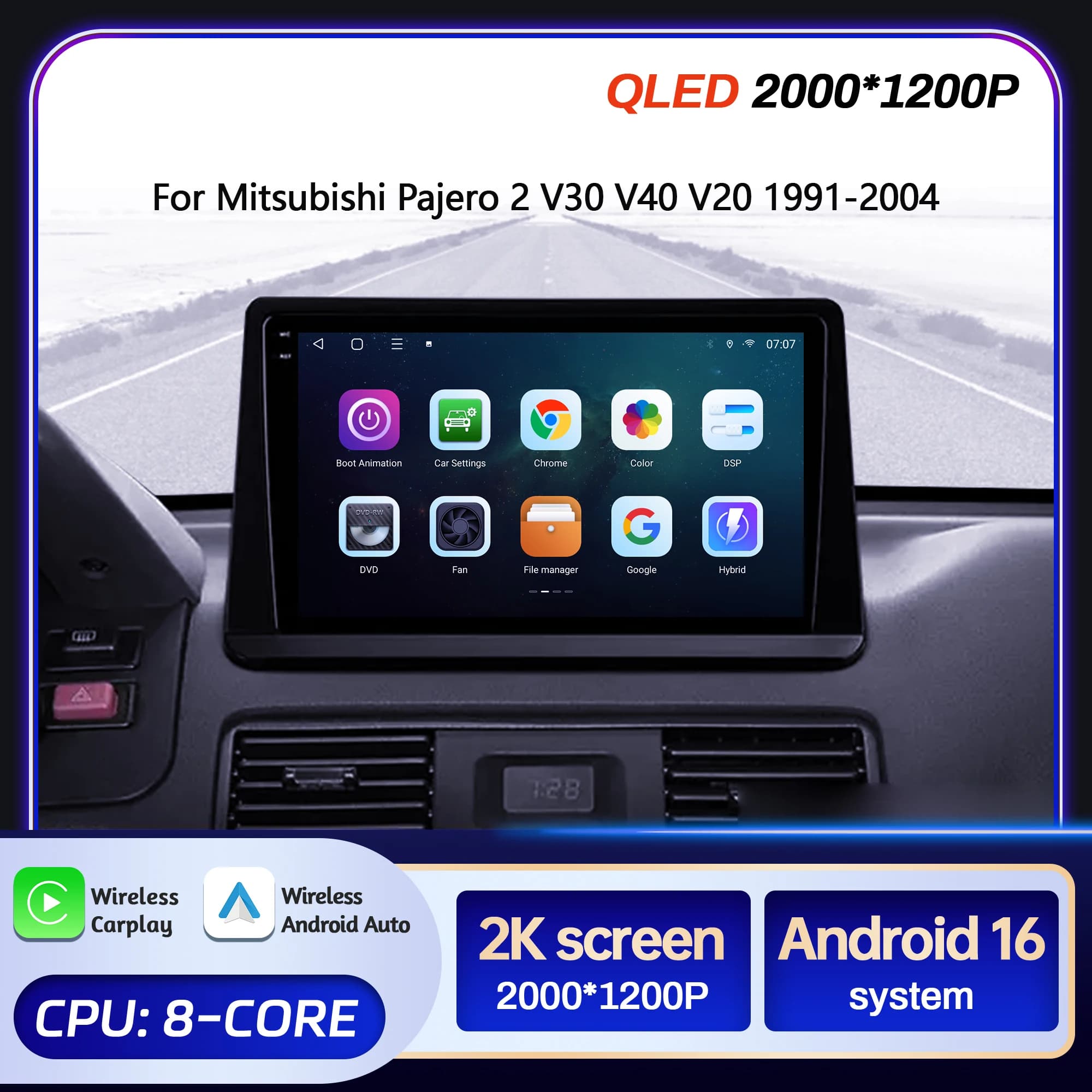 9”Car Radio For Mitsubishi Pajero 2 V30 V40 V20 1991-2004 BT Carplay Android 16 Multimedia Navigation Head Unit 2K QLED Screen