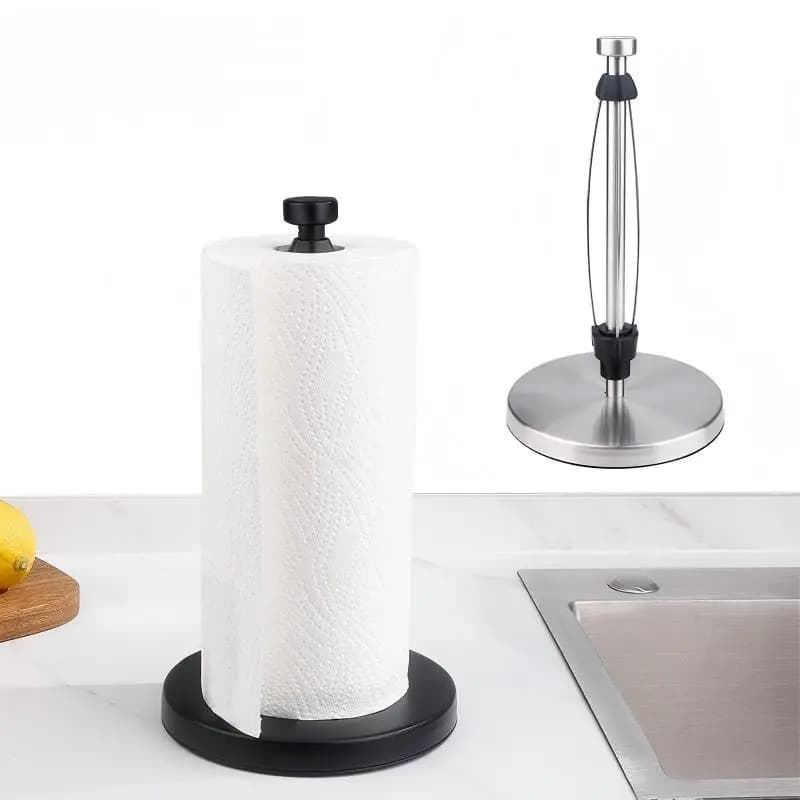 Portarotolo da Cucina in Acciaio Inossidabile, Supporto Verticale Ammortizzato per Rotoli di Carta, Porta Tovaglioli da Tavolo/Scrivania
