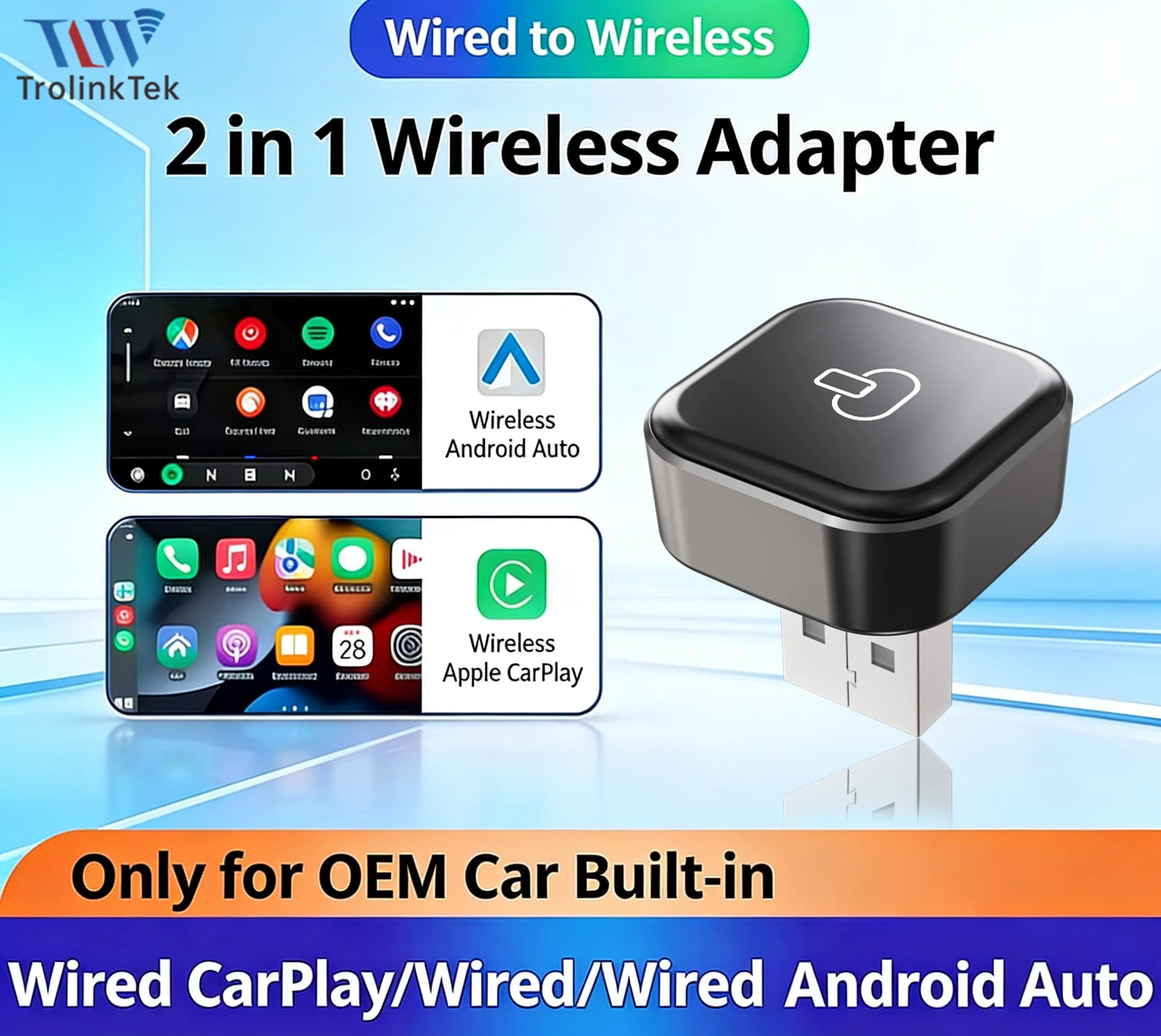 Adattatore wireless CarPlay e Android Auto 2 in 1 CarPlay wireless da 5,8 Ghz Dogle Plug Play AI Smart Box per auto con CarPlay cablato