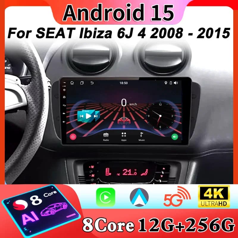 Lettore radio video multimediale per auto 2 Din per SEAT Ibiza 6J 4 2008 - 2015 Wireless Android Auto CarPlay 8 Core Navigazione GPS Wifi