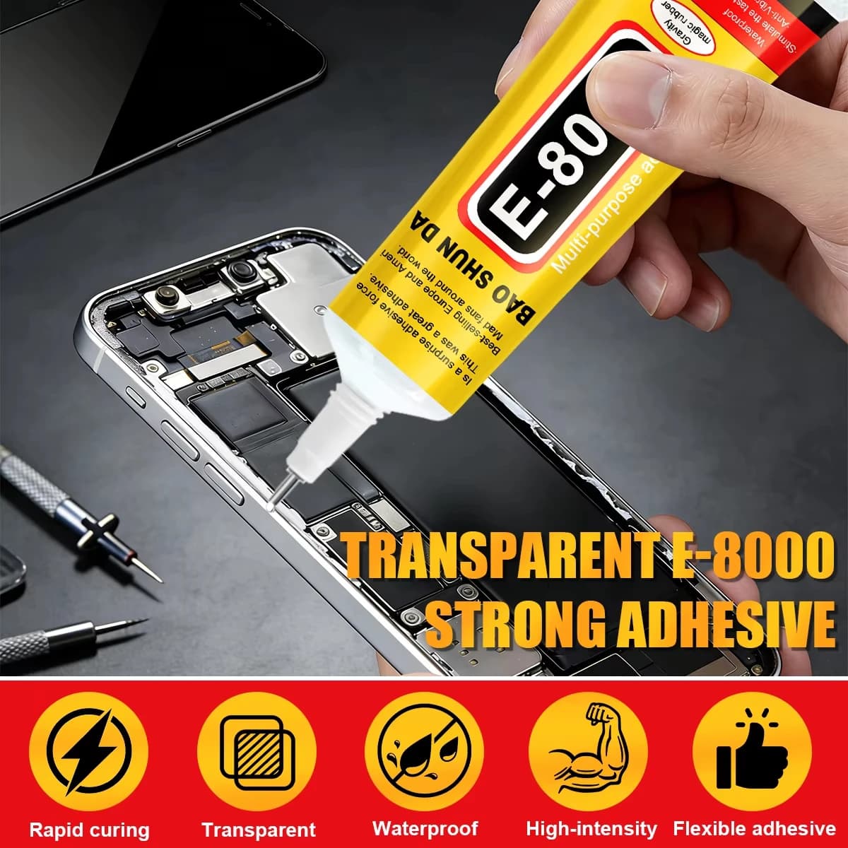Colla Epossidica B7000/E8000 (15/110g), Adesivo Universale per Telefoni Cellulari (Adatto per Riparazione e Giunzione di Schermi in Metallo, Plastica, Vetro), Impermeabile e Trasparente