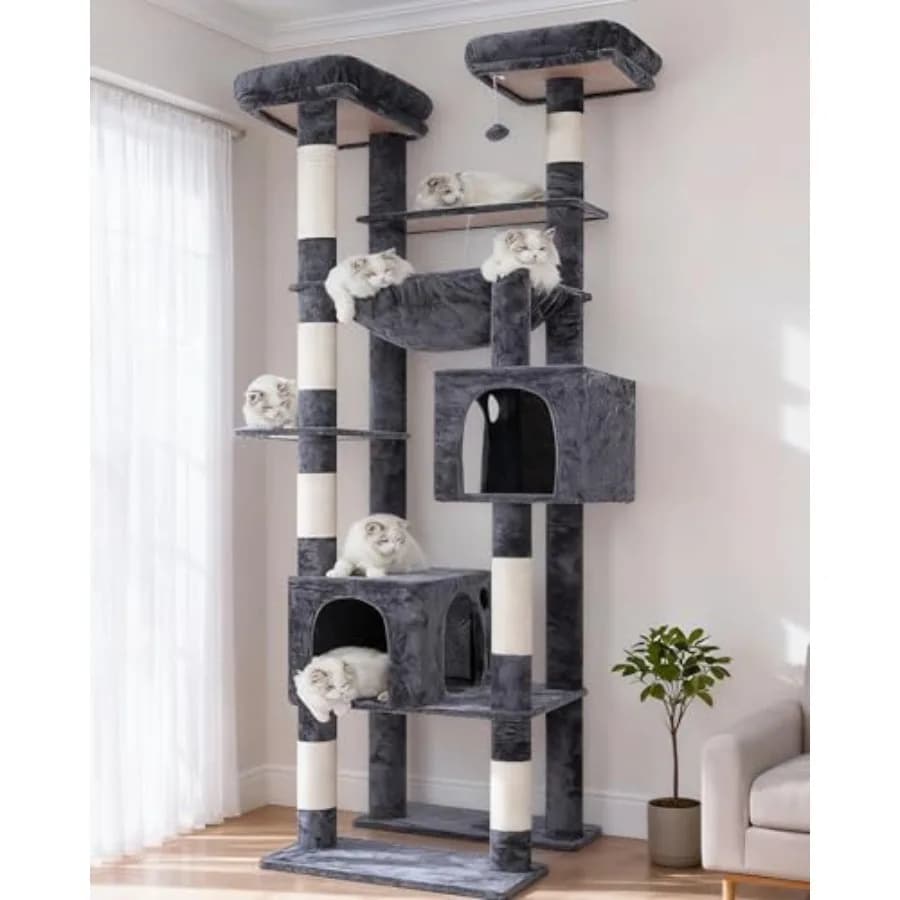 Torre per Gatti Alta e Robusta con Tiragraffi, Grandi Piattaforme, Cucce Accoglienti, Grande Amaca, Palline Giocattolo, Arredamento Multi-Livello