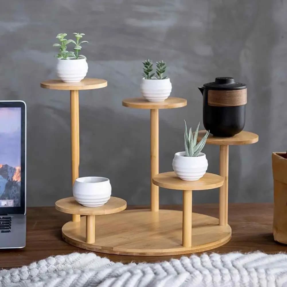 5 Tiered Bamboo Tabletop Plant Stand Rack Flower Pot Holder Shelf Display Rack Indoor Outdoor Planter Display Shelving