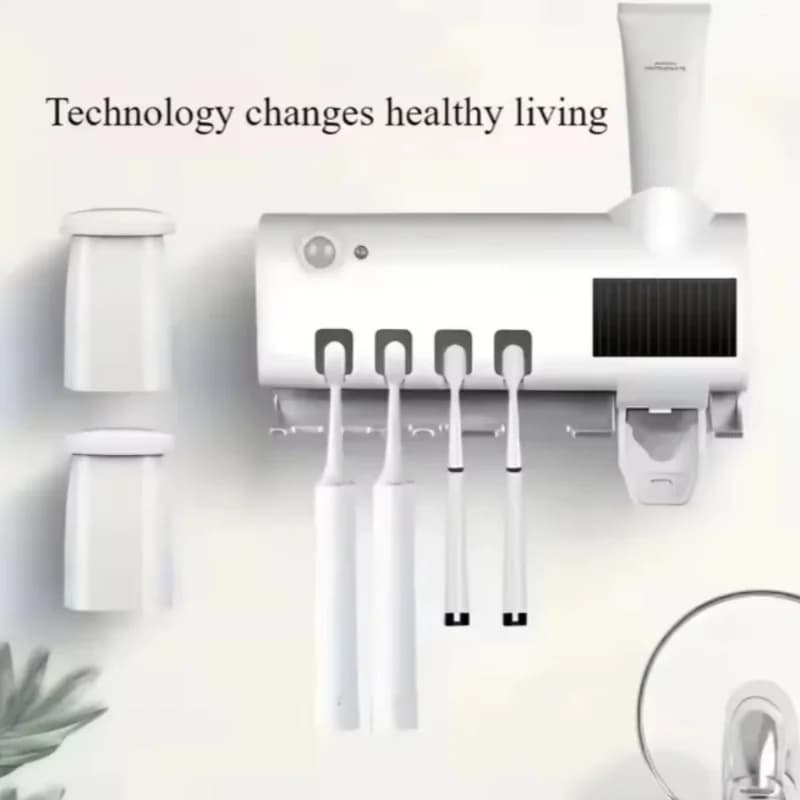 Smart Toothbrush Sanitizer, Free Punching Wall Mounted Toothbrush Holder, Automatic Squeeze Toothpaste Device