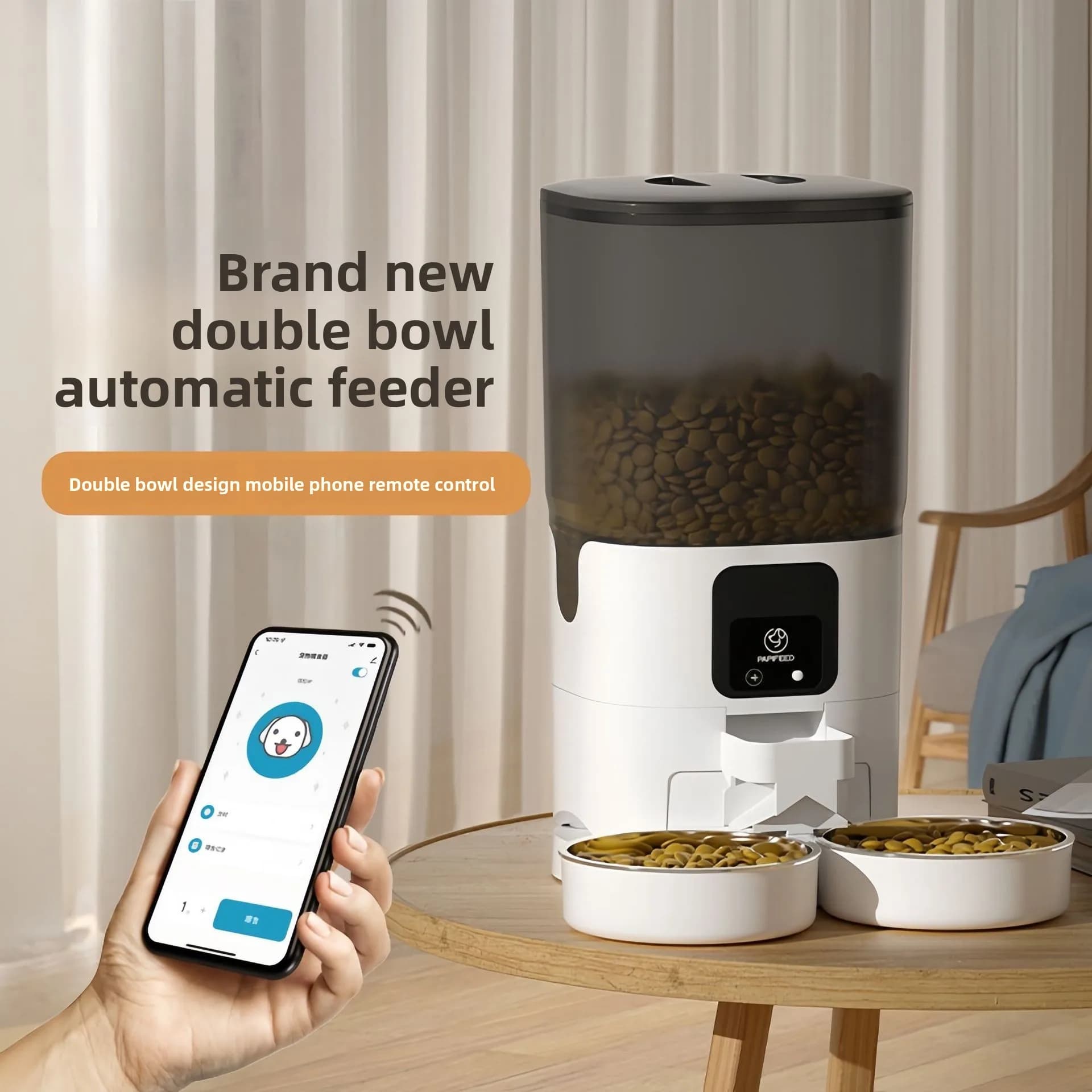 Pet Double Bowl Intelligent Feeder Food Automatic Timing Quantitative Dog Food Feeder Wifi Remote Video Surveillance Feeding Set