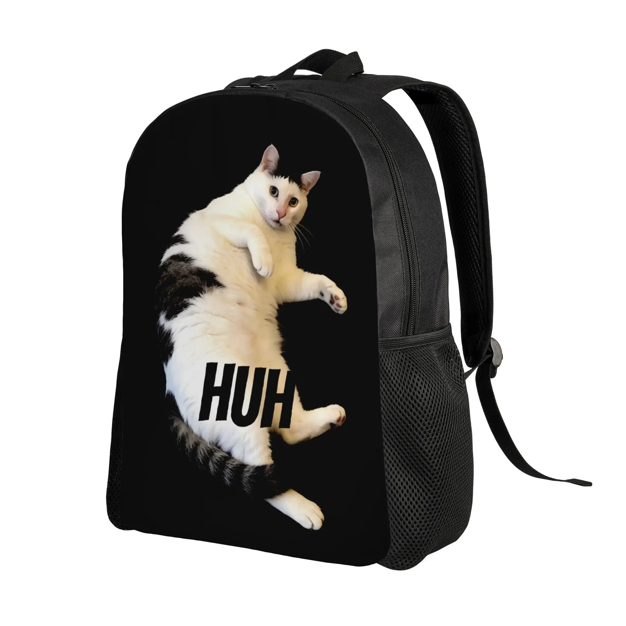 Men's Cat Meme Huh Backpack Suitable for College, Durable School Bag with Meme Design, Hand Washable/Dry Cleanable, Casual Bookbag for School, University Accessory for & Young, Stylish Construction