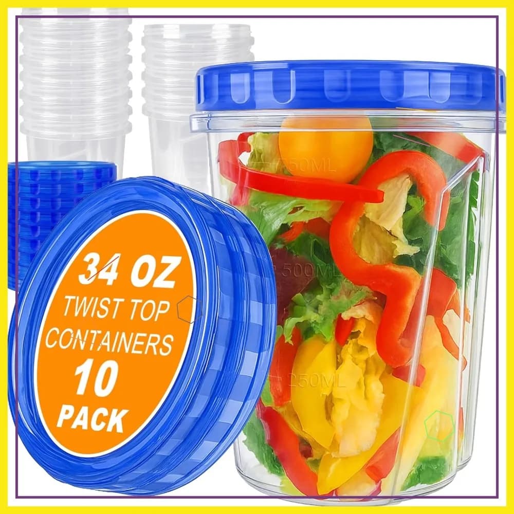 Set di 10 Contenitori per Freezer da 34oz con Coperchi Ermetici, Ciotole in Plastica Senza BPA per Preparazione Pasti, Adatte al Microonde per Conservazione Zuppe