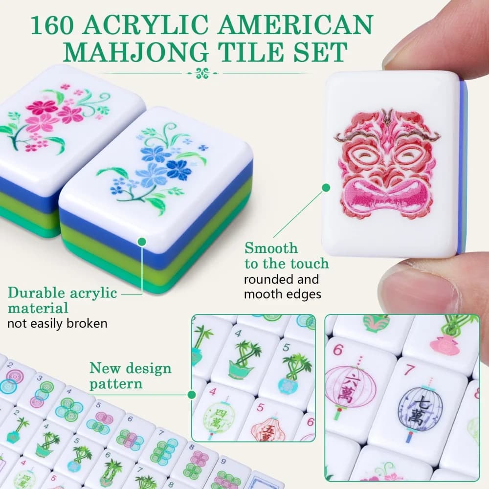 Local Warehouse New American Mahjong Sets Acrylic Carved Mahjong Tiles Portable Travel Mah Jongg Sets Adult Indoor Board Games