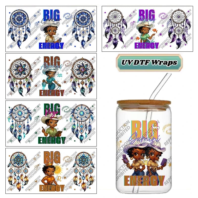 Boho Dreamcatcher Zodiac Cowgirl UV DTF Cold Transfer Stickers Durable Print DIY 16oz Glass Can Birthday Gift Decor