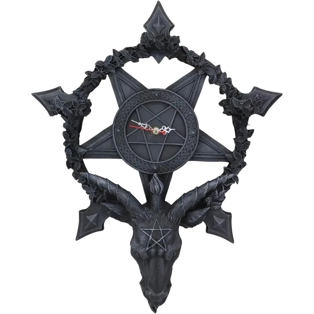 19 High Hanging Wall Clock with Goat, Samael, Lilith, and Baphomet Symbols for Altar Decor