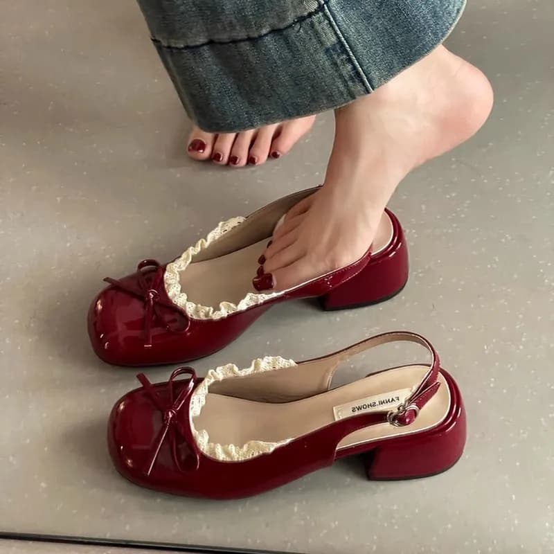 Women's Lace Sandals Chunky Chunky Fashion Butterfly-Knot Covered Pointe Dress singbacks Bow Mary Jane ballet sandals 2026