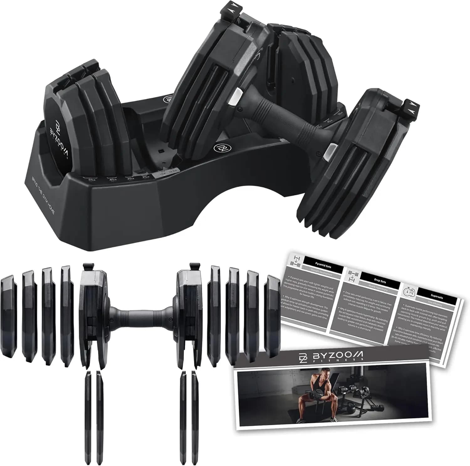 Set di 2 manubri regolabili, 25 kg ciascuno, sistema di pesi 15-in-1, nucleo in ghisa massiccia, base antiscivolo a 12 lati, per palestra domestica