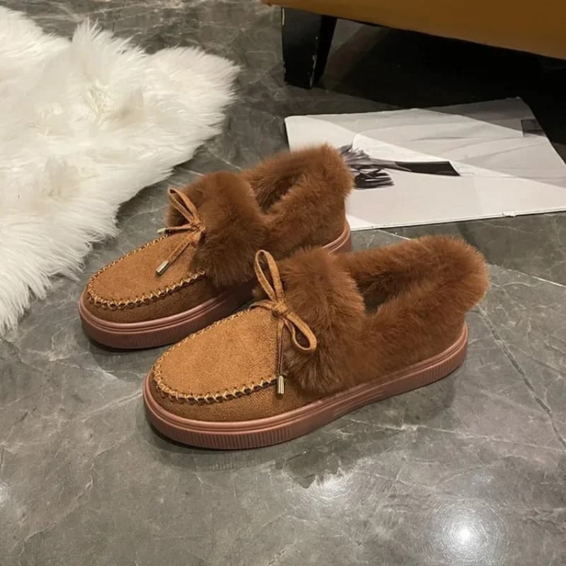 Scarpe basse in cotone da donna invernali mocassini Femme mocassini caldi in peluche comodi appartamenti in pelliccia donna stivali pelosi con plateau di grandi dimensioni 35-43