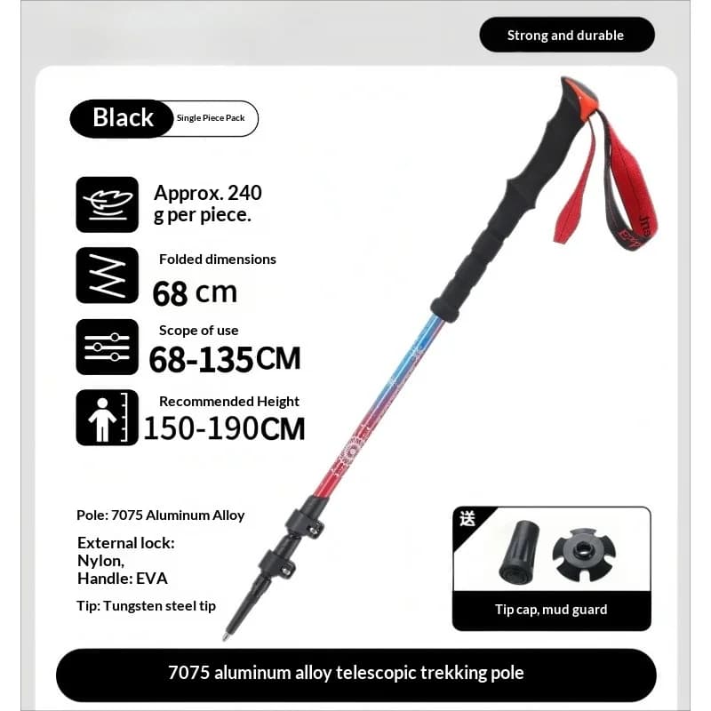 Ultralight Trekking Sticks in Aluminium, Telescopic and Adjustable, Closing Block, Foldable, Hiking and Walking Portals