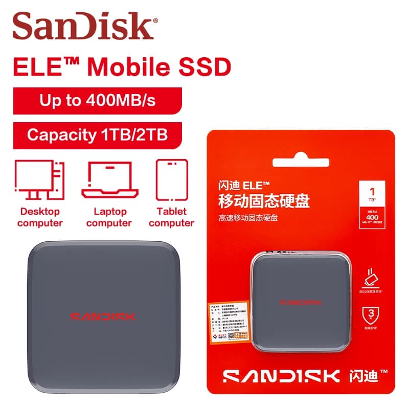 SanDisk E11 Portable SSD 1TB 2TB ELE External Solid State Drive 400MB/s Read Speed Type-C USB 3.2 for Laptop Desktop Android PC
