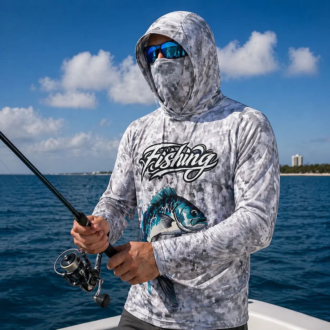 Fishing Shirt Hooded Men Fishing Clothes Long Sleeve Outdoor Summer Mask Hoody Tops Sun Protection Performance Jersey