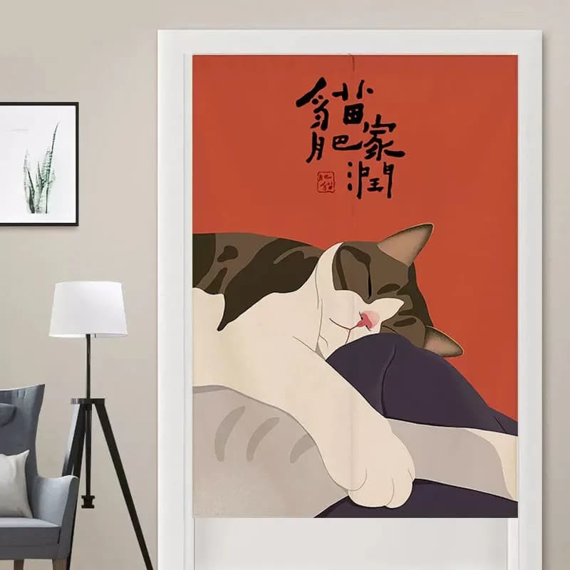 VIKAMA Japanese-style Cat Door Curtain Bedroom Kitchen Divider Curtain Entryway Privacy Curtain Home Decoration
