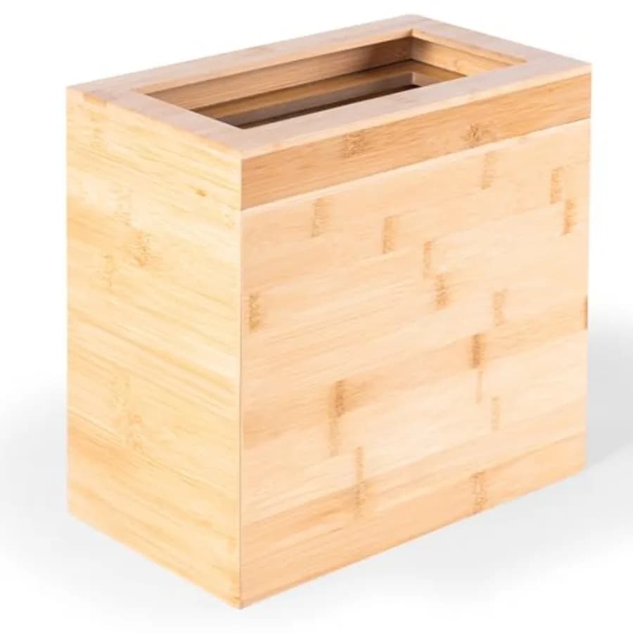 Bamboo Trash Can with Bin Liner Built-in Frame and Premium Lid - Wooden Bathroom Trash can Bamboo Wastebasket for Bathroom Bedr