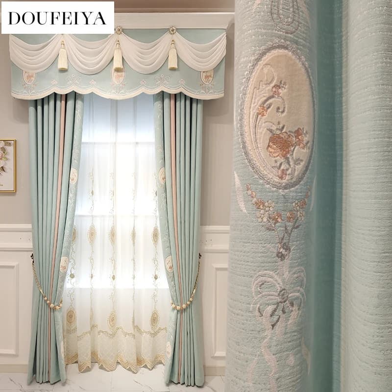 Custom Size European Blackout Luxury Thick Embroidered Simple Curtains for Living Dining Room Bedroom White Tulle Decor Elegant