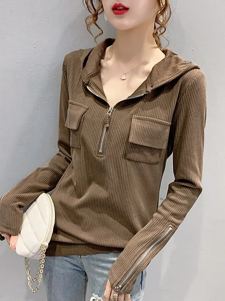 Slim Fit Zipper Long Sleeve Hoodie Women's Fashionable Korean Style 2024 New Arrival Casual Comfortable Thickened Sweatshirt