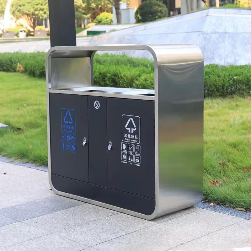Pattumiera per riciclo in metallo da strada da 15 galloni Cla in acciaio inossidabile estraibile Tras Recycle pattumiera a 2 sezioni