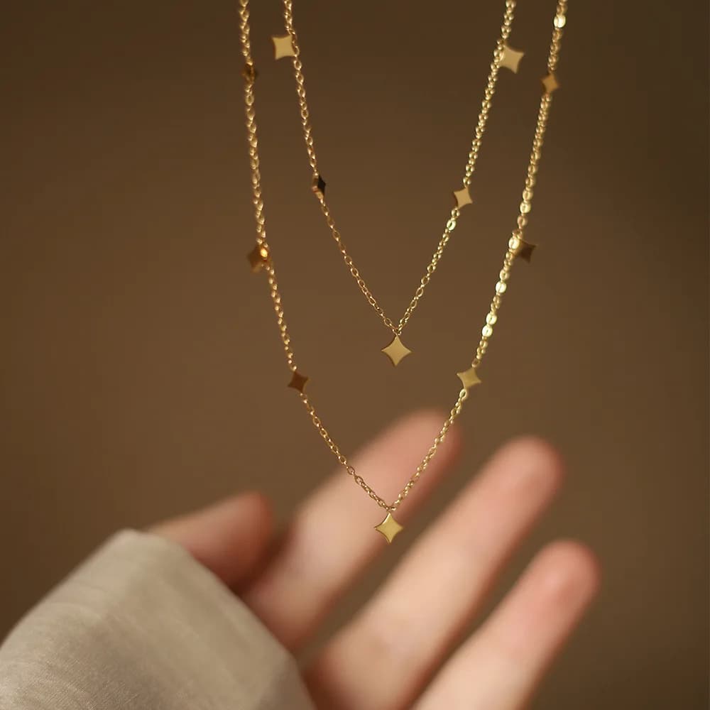 Collana con ciondolo stelle delicate in acciaio inossidabile 316, metallo liscio impermeabile, placcato PVD 18 carati, regalo di gioielli chic romantici di moda