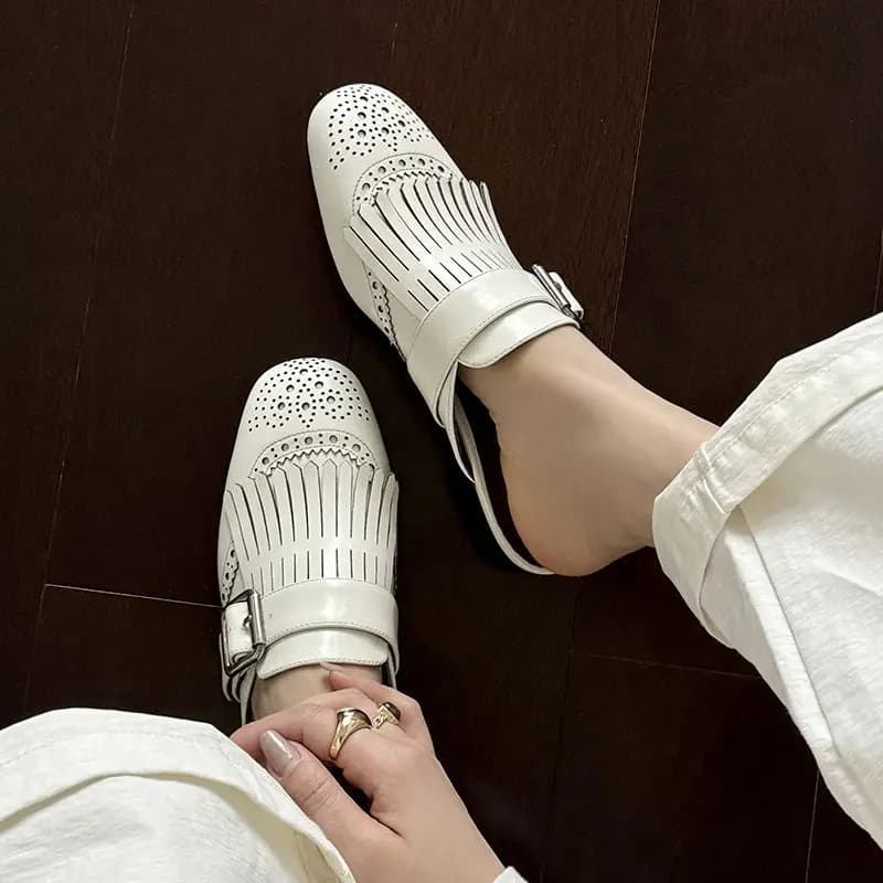 2026 New Genuine Leather Tassels Loafers Woman Round Toe Slip-on Casual Shoes Spring Summer Shoes Outdoors Walk Shoes Woman