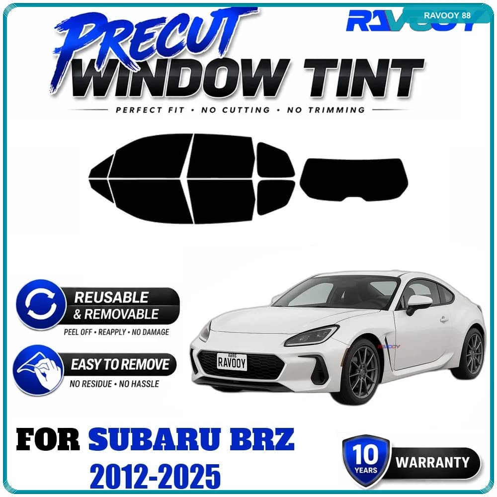 RAVOOY Precut Window Tint, Reusable Removable EPU Film, Custom Fit for Subaru BRZ 2012-2025, UV Heat Protection