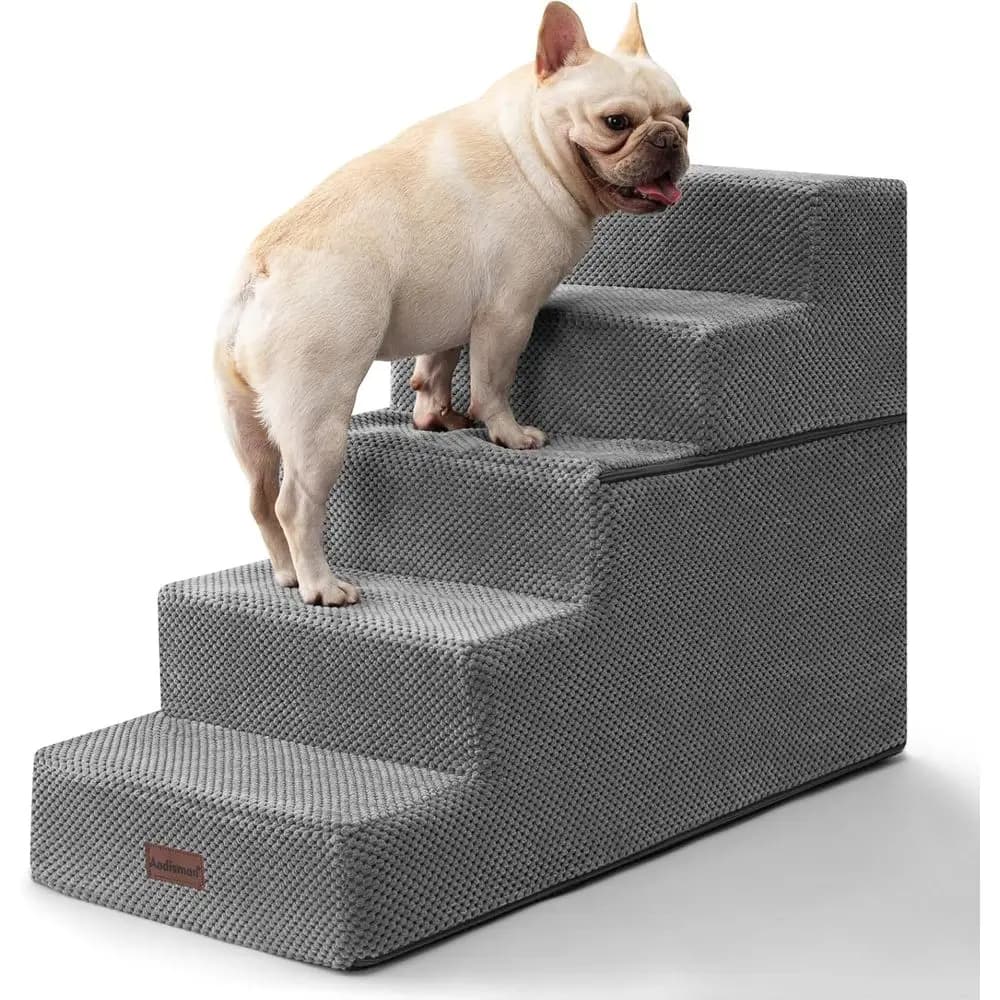 Dog Stairs 22.6 H, 5-Step Pet Steps for Small Dogs and Cats, Indoor Non-Slip Balanced Stairs Suitable for Puppy, Older Cat, Grey