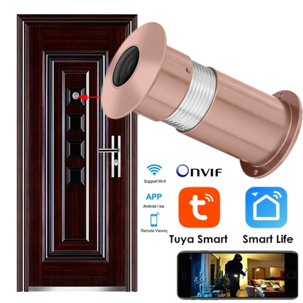 Obiettivo da 1.66mm Porta Foro per occhi Telecamera IP cablata 1080P 170 gradi Grandangolo FishEye CCTV Sicurezza Mini telecamera Audio Slot per scheda TF Onvif