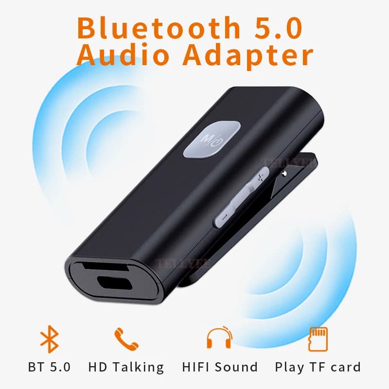 3.5 mm wireless audio adapter with noise reduction Bluetooth 5.0 supports wired headphones with TF card
