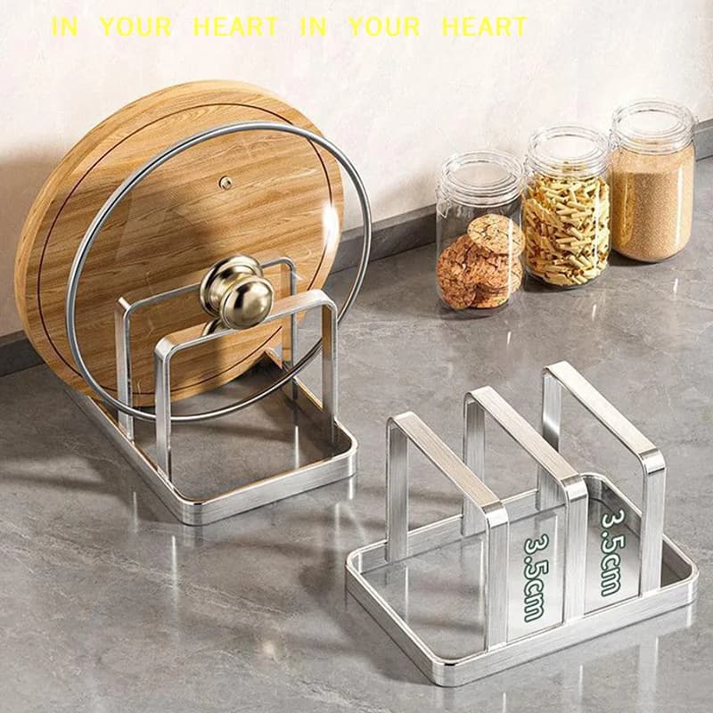 【X】Space-Saving Stainless Steel Pot Lid And Cutting Board Organizer Combo - Heavy-Duty Countertop Rack, Kitchen Organizer
