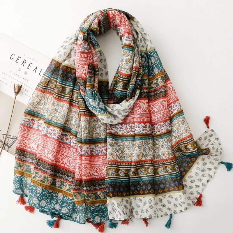 Fashion Bohemina Ethnic Floral Viscose Shawl Wrap Lady Thin Scarfs Fashion Tassel Pashmina High Quality Foulard Hijab Sjaal 2025