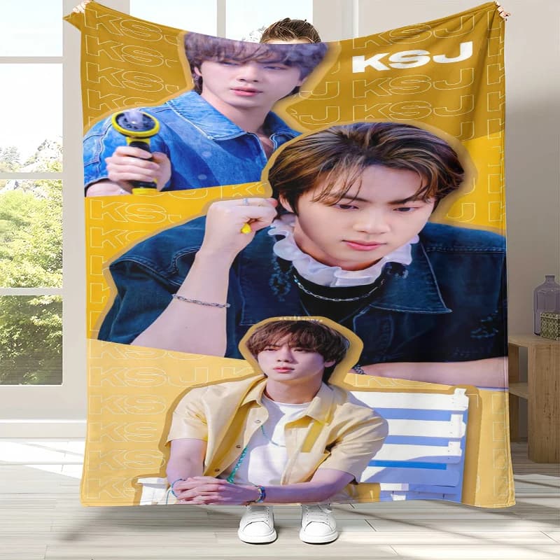 Kim Seok Jin Kpop B-BTS Flannel Blanket,Ultra Soft Warm Plush Throw for Home Bedroom Bed Sofa Cover Office Camping picnic gift