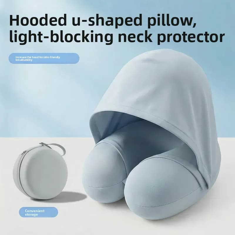 For Hooded U Shaped Pillow Portable Neck Support Ice Silk Cooling Headrest for Car Airplane Travel Sleeping Summer Comfort