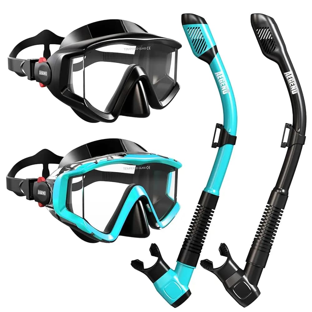 Attrezzatura per Snorkeling per Adulti: Set Maschera Subacquea con Boccaglio a Secco - Visione Panoramica Antiappannamento con Borsa a Rete per Snorkeling