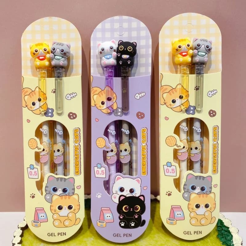 24SET/LOT KAWAII CAT premere GEL PEN carino 0,5 mm con inchiostro nero neutro per scrivere burotica forniture scolastiche