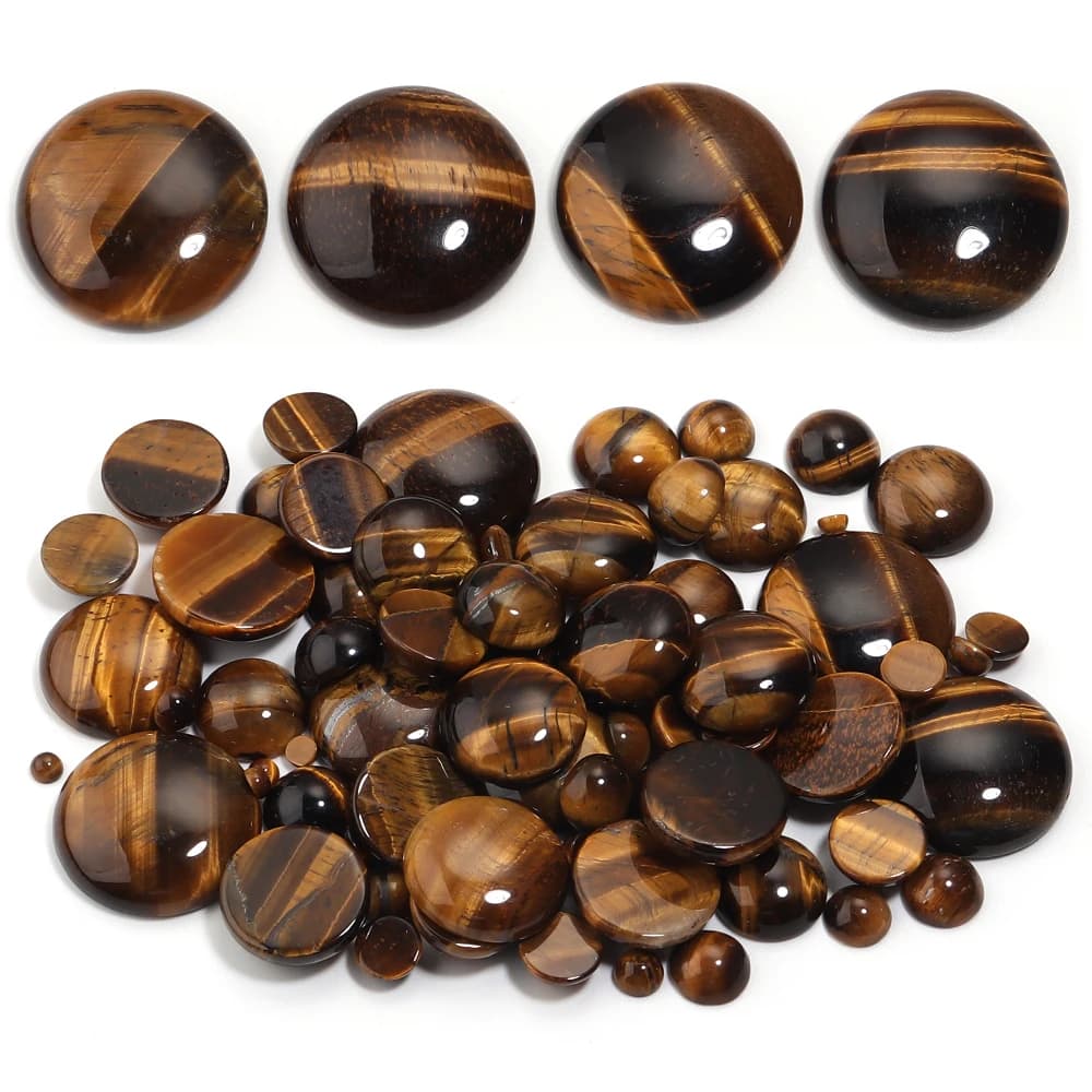 5/10 Pezzi Cabochon in Pietra Naturale Rotonda da 4-25mm, Occhio di Tigre, per Creazione di Anelli, Orecchini, Bracciali e Gioielli Fai-da-Te