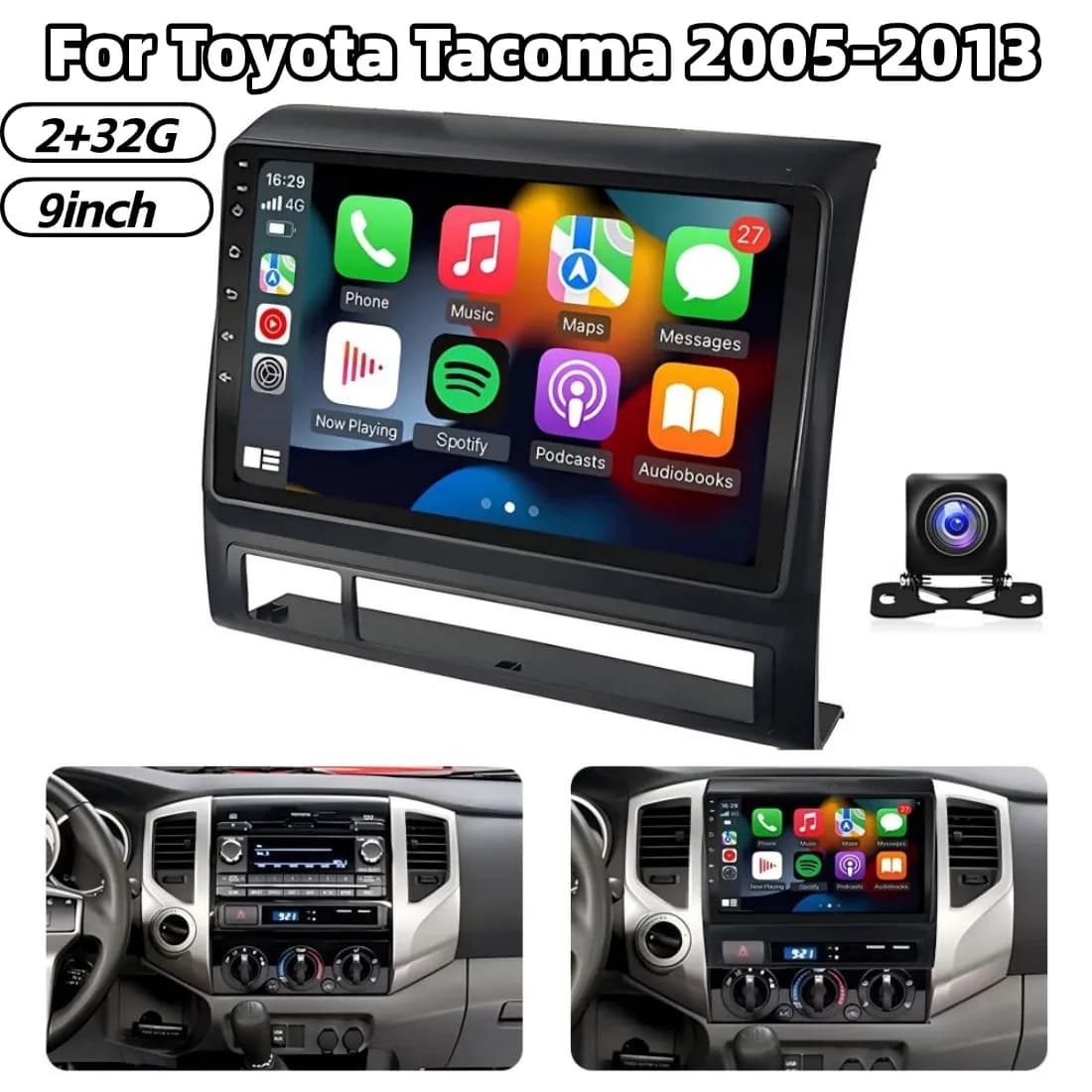 9-inch Android Navigation System 2G+32G for Toyota Tacoma 2005-2013, Compatible with Carplay/Android Auto/SWC/Bluetooth/WiFi