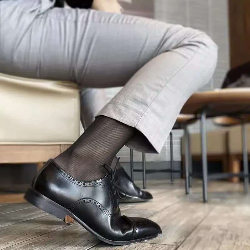 Men's Business Suit Socks Man Ultra-thin Middle Tube Socks Sheer Summer See-through Elastic Striped Sexy Transparent Sock