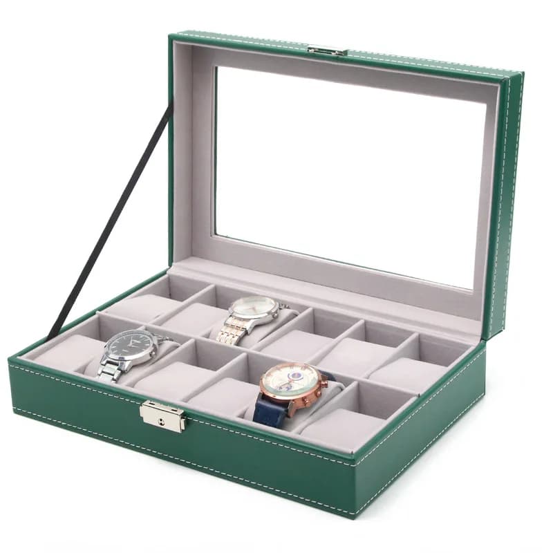 3/6/10/12Girds Green PU Leather New Watch Organizer Boxes Watch Storage Case Display Storage Box for Watch and Jewelry